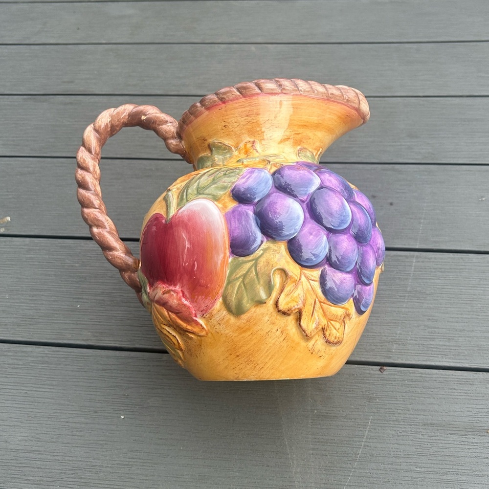 Gibson Everyday Ceramic Pitcher | Raised Fruit Design | Farmhouse Tuscan Style
